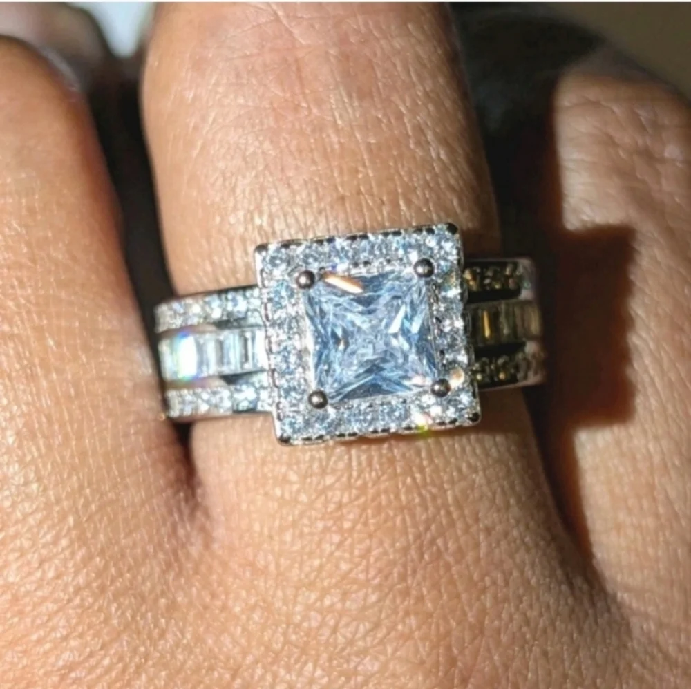 Womens Baguette& Round Cut 9.65ct Lab Created Diamond Princess Wedding Ring 8
